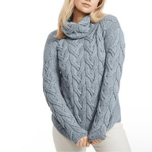 Aran Woollen Mills Gray Chunky Cable Knit Sweater Fisherman XL Ireland Wool Warm
